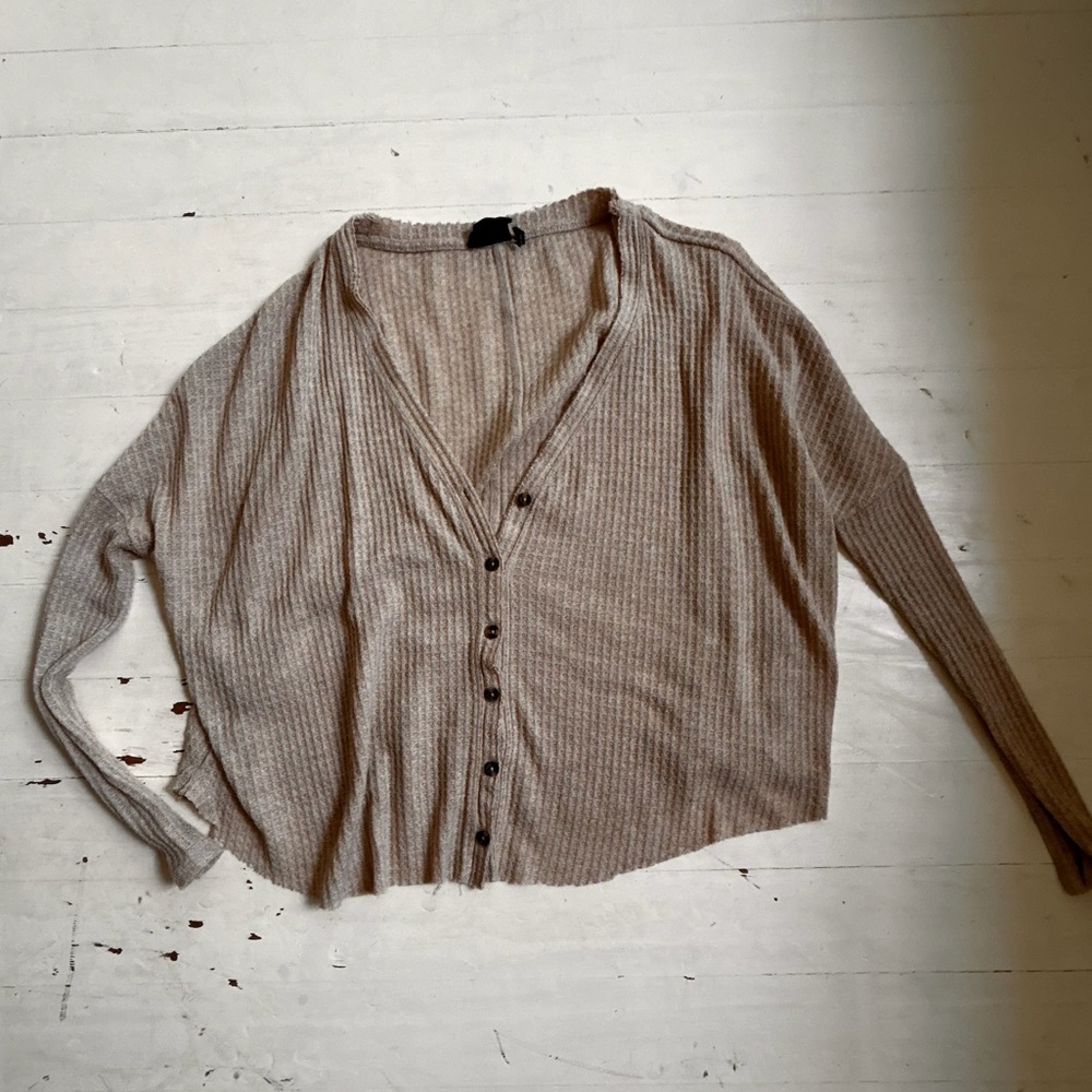 Our from under urban outfitters flowy fitted sleeves Beige Waffle Knit Top xs